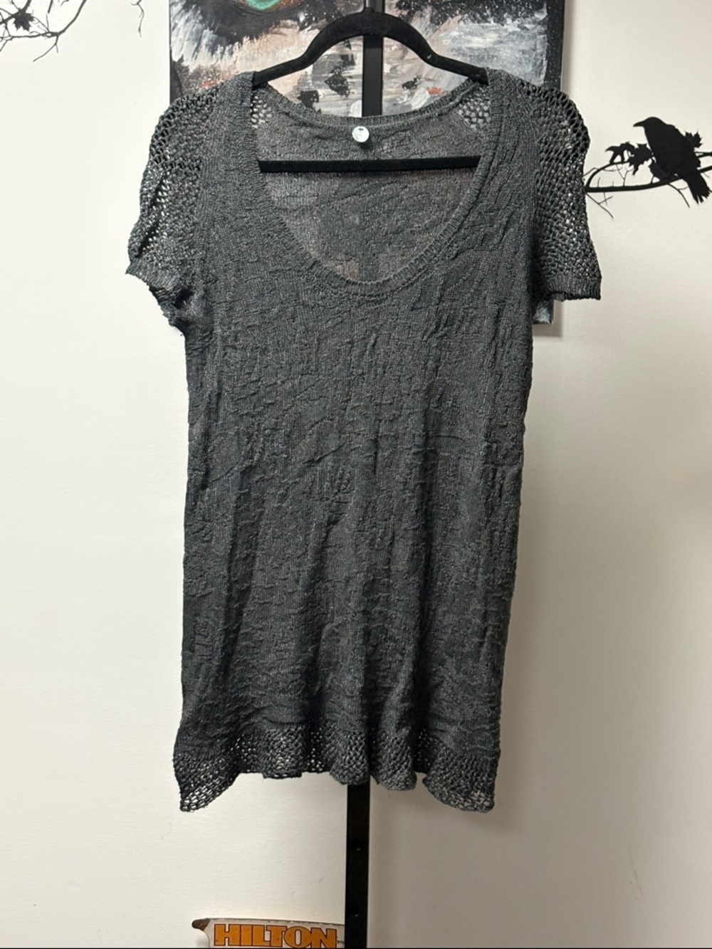 Margaret O'Leary Charcoal Gray Open-Knit Scoop Neck Tunic